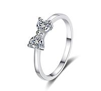 Banemi Moissanite Wedding Ring Sets for Women, Silver Rings for Women Bow Sterling Silver with 0.6ct Heart Moissanite Size H 1/2