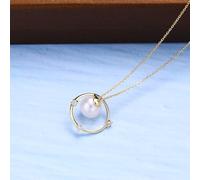 Banemi Pendant Necklace Pearl, 18 Karat Gold Necklace Cosmos Cubic Zirconia Cable Chain 18K Yellow Gold Jewelry