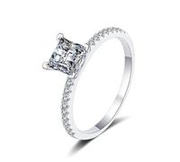 Banemi Plain Sterling Silver Rings, Silver Anillos de Matrimonio para Mujer with 7x7mm Princess Cubic Zirconia Size Q 1/2
