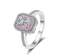 Banemi Plata Esterlina 925 Mujer, Anillos de Plata para Mujer 4-Prong with 5x7mm Cubic Zirconia Size Q 1/2
