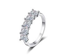 Banemi Promise Ring 925, Silver Bridal Wedding Rings with 2ct Princess Moissanite Size I 1/2