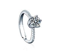 Banemi Promise Ring for Her, Silver Sterling Silver Wedding Sets for Women 6-Prong with 1ct Round Shape Moissanite Size Adjustable