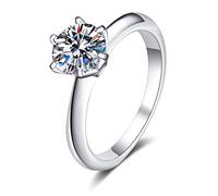 Banemi Promise Ring White Gold, Sterling Silver Ring Set with 9mm Round Cubic Zirconia Size R 1/2