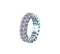 Banemi Promise Rings for Women, White Gold Sterling Silver Wedding Rings Square Eternity with 10.5ct Emerald Moissanite Size Q 1/2