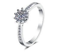 Banemi Silver Rings Love, Fashion Rings 4-Prong with 0.2ct Moissanite Sterling Silver Size I 1/2