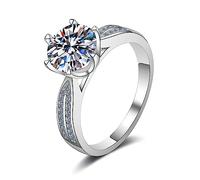 Banemi Sterling Silver Ring for Women, Silver Love Friendship Ring 6-Prong with 0.5ct Moissanite Size I 1/2
