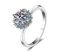 Banemi Sterling Silver Ring Set, Silver Wedding Rings Ladies 4-Prong with 1ct Moissanite Size M 1/2