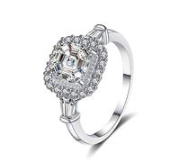 Banemi Sterling Silver Rings Pack, White Gold Promise Ring to Self with 7x7mm Asscher Cubic Zirconia Size Q 1/2