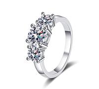 Banemi Sterling Silver Vintage Rings, Womens Silver Rings 3 Stones with Round Cubic Zirconia Size N 1/2