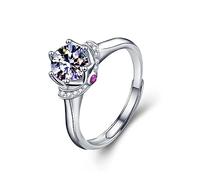 Banemi Unique Moissanite Wedding Ring Set, White Gold Ring Women Crown Sterling Silver with 2ct Round Moissanite Size Adjustable
