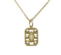 Banemi Vintage Necklace, 18K Gold Necklaces for Women Square Tural Opal Rolo Chain Yellow Gold Jewelry Gifts for Birthday