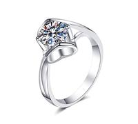 Banemi Wedding Ring Sets for Her Sterling Silver 925, White Gold Mid Finger Rings Hollow Heart with 0.5ct Round Moissanite Size Q 1/2