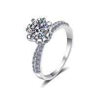 Banemi Wedding Ring Sterling Silver, Silver Women's Wedding Ring 6-Prong with 1ct Moissanite Size M 1/2
