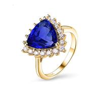 Banemi Wedding Rings for Womens, 14K Engagement Rings for Womens Real Gold 3 ct Tanzanite Diamond Rings Valentine's Jewelry Size P 1/2 (14K Yellow Gold)