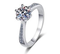 Banemi Women Sterling Silver Rings, White Gold Her Wedding Ring with 2ct Round Moissanite Size O 1/2