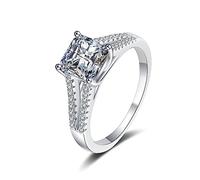 Banemi Womens Promise Ring, Silver Rings for Women 4-Prong with 7x7mm Cubic Zirconia Sterling Silver Size Q 1/2