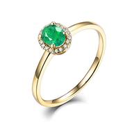 Banemi Womenss Wedding Ring, Gold Rings for Womens 14K Real Gold 0.3 ct Emerald Diamond Rings for Womens Xmas Size P 1/2 (14K Yellow Gold)