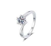 Banemi x Rings for Women Sterling Silver, Silver Womens Band Rings Snowflake with 4mm Round Cubic Zirconia Size Q 1/2