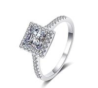 Banemi Zircon Rings, Womens Rings White Gold Square Sterling Silver with 5.5mm Princess Cubic Zirconia Size I 1/2