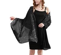 BANETTETA Shine Bright Like a Diamond Chiffon Sparkly Rhinestone Shawls and Wraps for Evening Dresses Weddings, A. Black, Large