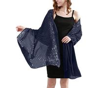Shine Bright Like a Diamond Chiffon Sparkly Rhinestone Shawls and Wraps for Evening Dresses Weddings, C. Navy Blue, Large