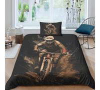 BANEUBBDE Mountain Bike Duvet Cover 3 PCS Hotel Quality Quilt Cover Bedding Bed Covers with Pillowcases with Zipper Closure Breathable Stylish Comforter Single(135x200cm)