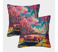 BANEUBBDE Pink Car Pillow Protectors Pack of 2 Single Sidedprinting Bay Window Farmhouse Cushion Cover 40x40cm