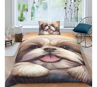 BANEUBBDE Shih Tzu Duvet Cover 3 PCS Hotel Quality Quilt Cover Bedding Bed Covers with Pillowcases with Zipper Closure Breathable Stylish Comforter Single(135x200cm)