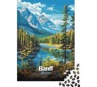 Banff Canada Landscape Jigsaw Puzzle 1000 Pieces, Retro Travel Poster Artwork, Premium Paper Puzzle for Home Décor Fans, Mindful Activity, Paper Board, 52x38cm/1000pcs