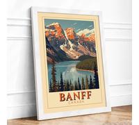 Banff Mountain Peaks Vintage Framed Wall Art Print A2 (59.4×42cm) White, Wall Decor for Living Room, Bedroom, Office & Home, Ready to Hang, Art Gift