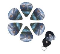 Banff National Park Guitar Picks 6 Pack, 0.46mm Thickness Celluloid Bass Pick with Leather Guitar Pick Holder Keychain Abstract Art Pics Plectrum for Acoustic Electric Guitar, Ukulele, Bass