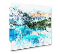 Banff National Park in Alberta Canada Watercolour Canvas Print | Gallery Wrapped 30mm Frame Wall Art | 20x20 inches | Ready to Hang | Modern Landscape Picture | Living Room Bedroom Lounge Office