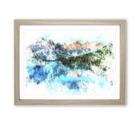 Banff National Park In Alberta Canada Watercolour Modern Framed Print | A4 Oak Framed Wall Art | Ready to Hang | Modern Historical Picture | Living Room Bedroom Lounge Office