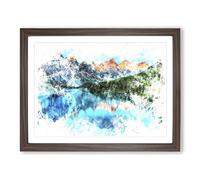 Banff National Park In Alberta Canada Watercolour Modern Framed Print | A4 Walnut Framed Wall Art | Ready to Hang | Modern Historical Picture | Living Room Bedroom Lounge Office