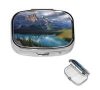 Banff National Park Pill Box with Mirror 2 Compartment Decorative Pill Case for Purse or Pocket Small Square Pill Organizer Weekly Metal Medicine Tablet Vitamin Holder Travel Gift