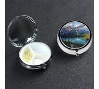 Banff National Park Pill Box with Mirror 3 Compartment Decorative Pill Case for Purse or Pocket Small Round Pill Organizer Weekly Metal Medicine Tablet Vitamin Holder Travel Gift