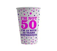 Bang Tidy Clothing 50th Birthday Paper Cups Pack of 24-12 Oz Birthday Party Cups - Party Tableware Decoration for Men Women - Disposable Recyclable 300ml - I'm Not - Pink