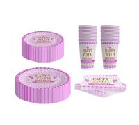 Bang Tidy Clothing 70th Birthday Party Supplies Pack to Serve 24 - Small Paper Plates, Large Paper Plates, Paper Cups, Paper Napkins - Happy Birthday Disposable Tableware - Pink