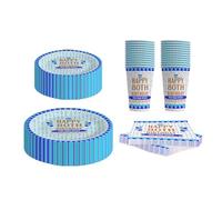 Bang Tidy Clothing 80th Birthday Party Supplies Pack to Serve 24 - Small Paper Plates, Large Paper Plates, Paper Cups, Paper Napkins - Happy Birthday Disposable Tableware - Blue