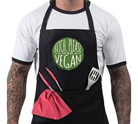 Bang Tidy Clothing BBQ Aprons for Men, Funny Cooking BBQ Apron in 100% Cotton, Adjustable with 2 Pockets, Birthday, Christmas, Cooking Gifts for dad, chef, husband, him - Please I'm Vegan - Black
