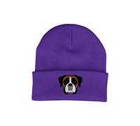 Bang Tidy Clothing Boxer Beanie Hat - Dog Lovers Gifts for Women Men - Knitted Ladies Winter Hats - Embroidered - Acrylic - Purple