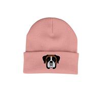 Bang Tidy Clothing Boxer Beanie Hat - Dog Lovers Gifts for Women Men - Knitted Ladies Winter Hats - Embroidered - Acrylic - Blush