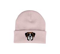 Bang Tidy Clothing Boxer Beanie Hat - Dog Lovers Gifts for Women Men - Knitted Ladies Winter Hats - Embroidered - Acrylic - PPink