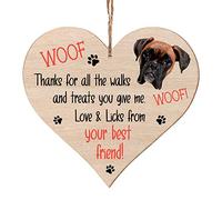 Bang Tidy Clothing Boxer Dog Gifts for Dog Lovers Owners - Dogs Themed Wooden Hanging Heart Plaque Sign Gift Tag - Perfect Pet Present Keepsake for Dog Mum or Dog Dad - WOOF! - 3 Sizes