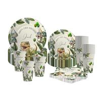Bang Tidy Clothing Custom Name & Age Dinosaur Party Pack Plates Cups Napkins, Son's Birthday Tableware Decorations, Children's Theme Party Supplies - Pack of 24