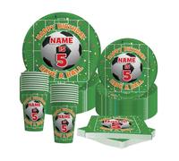 Bang Tidy Clothing Football Birthday Theme Tableware Set For Kids Children's Son's Boys Party, Personalised Custom Name Age Soccer Napkins Plates and Pop Cups fack of 24