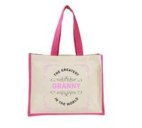Bang Tidy Clothing Greatest Granny in the World Cotton Jute Tote Bag - Perfect Birthday, Mother's Day Gift for Granny, Grandma, Grandmother, Gran - Pink - L