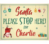 Bang Tidy Clothing Kids Personalised Christmas Stop Santa 3 Festive Metal Wall Signs for Children Boys Girls - Add a Childs Name