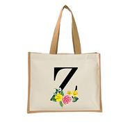 Bang Tidy Clothing Monogram Initial Canvas Jute Tote Bags for Women - Cotton Shoulder Bags, Reusable Bags for Shopping, Gift bags, Book Bag, Travel Bag, Shopper Bags - Floral Letter Z - Natural - L