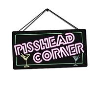 Bang Tidy Clothing Neon Bar Sign - Metal Signs Tin Wall Hanging Plaques - Cocktail Light Effect Accessories for Home Pub Bars Man Cave Garden Tiki - 200mm x 100mm - Pisshead Corner